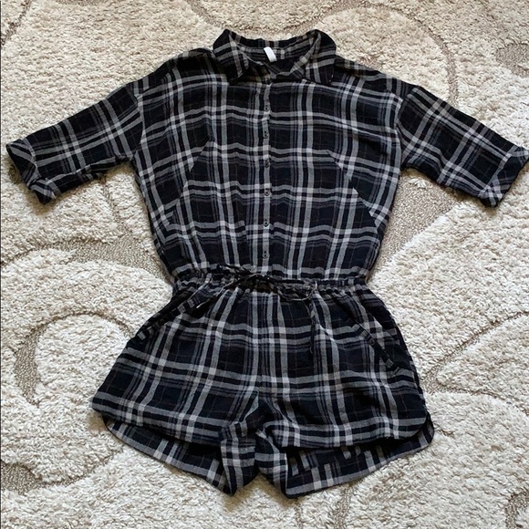 Free People Other - Free People Small Black Plaid Romper Open Back